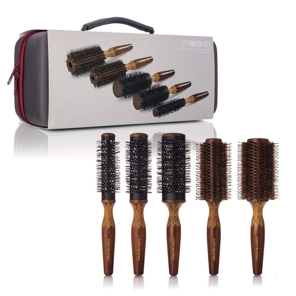 Cortex Pro Wood Carved Thermal Pro Brush Set - 5 pieces
