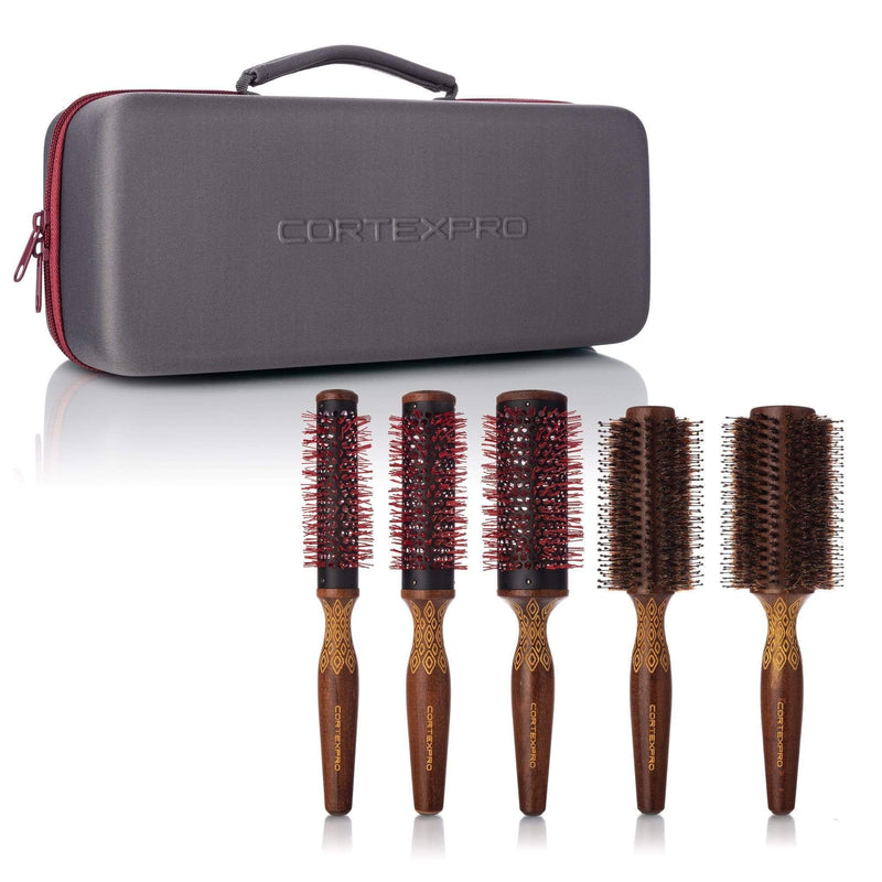 Cortex Pro Wood Carved Thermal Pro Brush Set - 5 pieces