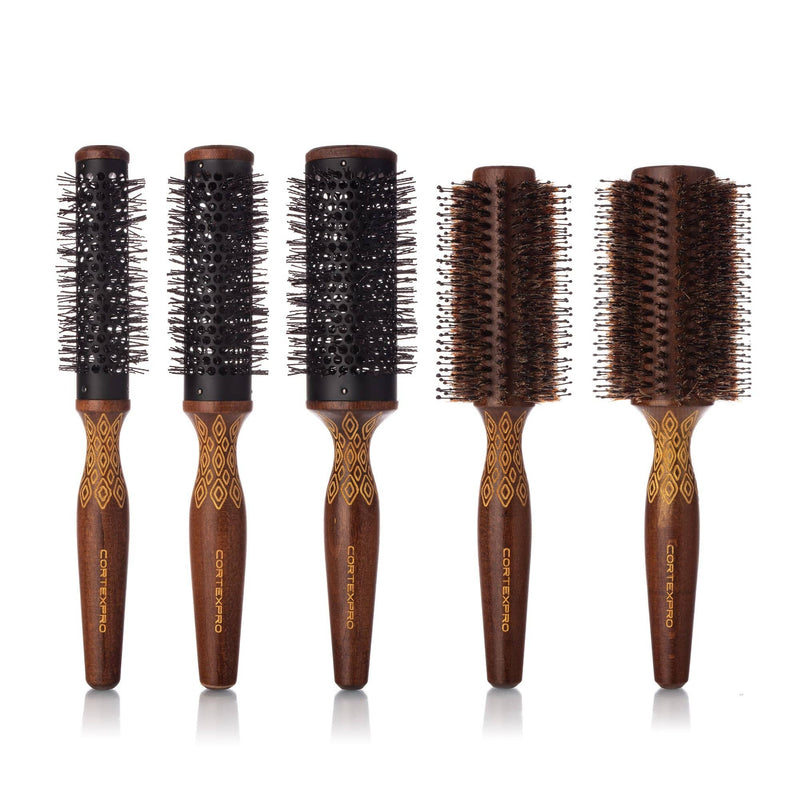 Cortex Pro Wood Carved Thermal Pro Brush Set - 5 pieces