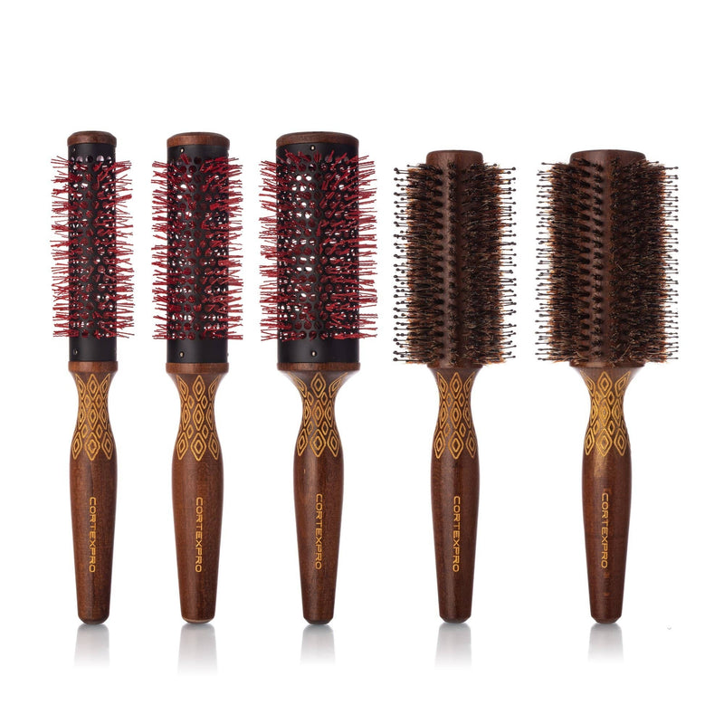 Cortex Pro Wood Carved Thermal Pro Brush Set - 5 pieces