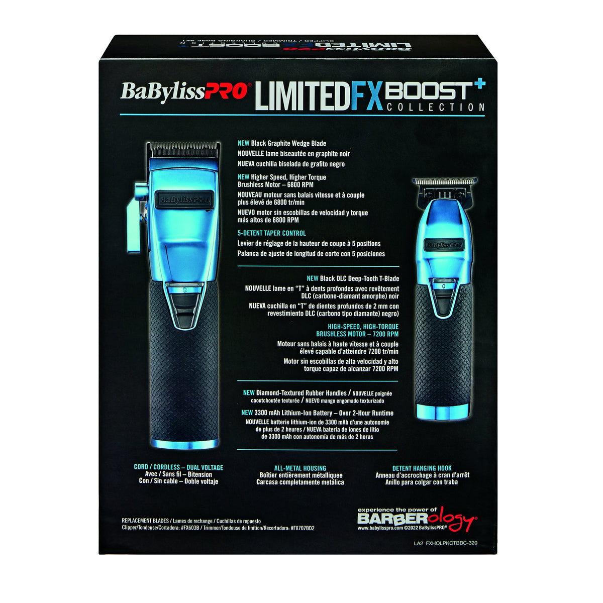 BaBylissPRO Blue FX Boost+ Limited Edition Clipper & Trimmer Set w/ Ch