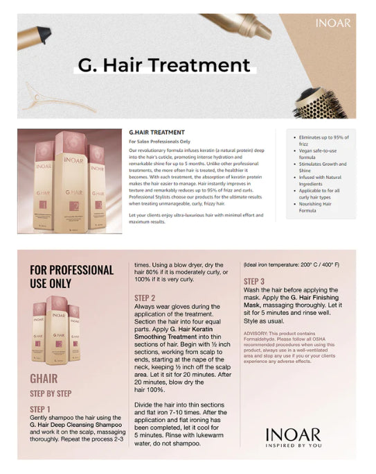 Inoar Professional G. Hair Treatment Kit Smoothing Keratin Treatment Kit (3 x 1L/33.8oz)