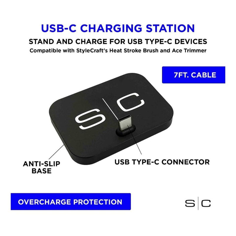 StyleCraft USB-C Portable Charging Dock/Stand for Clippers, Trimmers, Shavers & Type-C Phone Ports (SC309B)