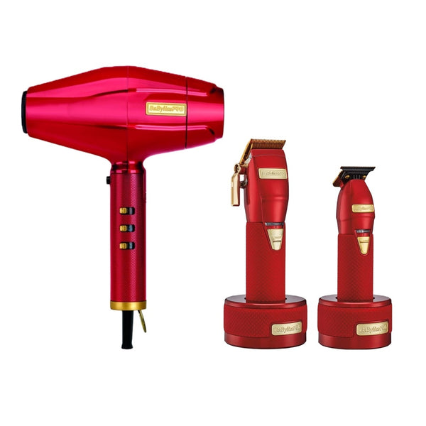 BaByliss PRO Red FX Hair Dryer, Clipper & Trimmer Set