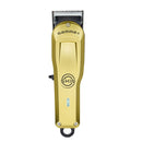 Cordless skin clipper, yellow-gold body with metal trimming blade
