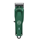 Cordless skin clipper, green body with metal trimming blade and guard