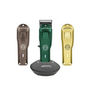 Cordless skin clipper, dark brown body with metal trimming head