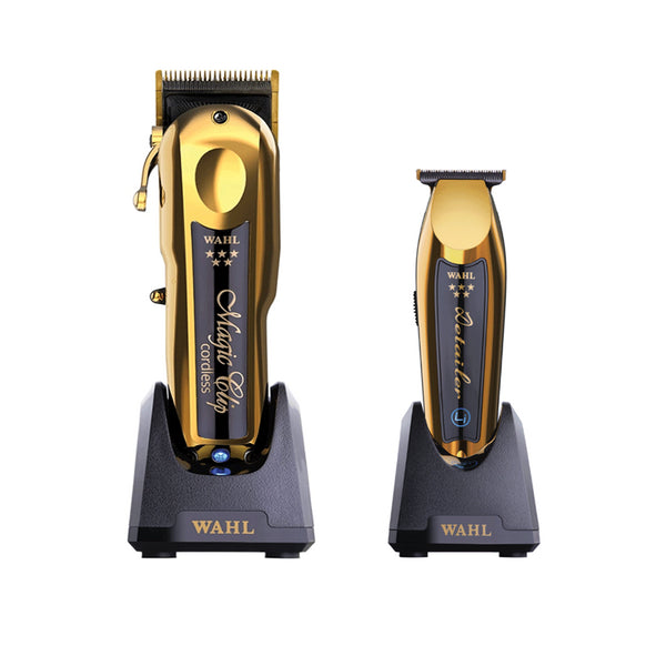 Wahl Professional 5 Star Gold Magic Clip Cordless Clipper (8148-700) + Cordless Detailer LI Trimmer Value Set (8171-700)