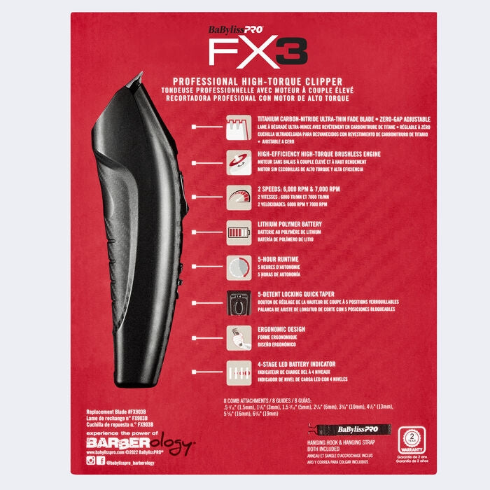 BaByliss PRO FX3 Matte Black Professional High Torque Cordless Clipper (FXX3CB) [PRE-ORDER]