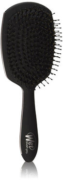Boar bristle hair brush, oval black paddle with pin bristles and black handle