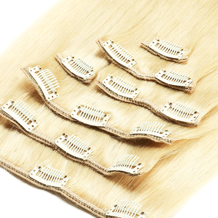 Suprema 100% Real Human Remy Hair Clip On Extensions 7pc Set - Platinum Blonde [613]