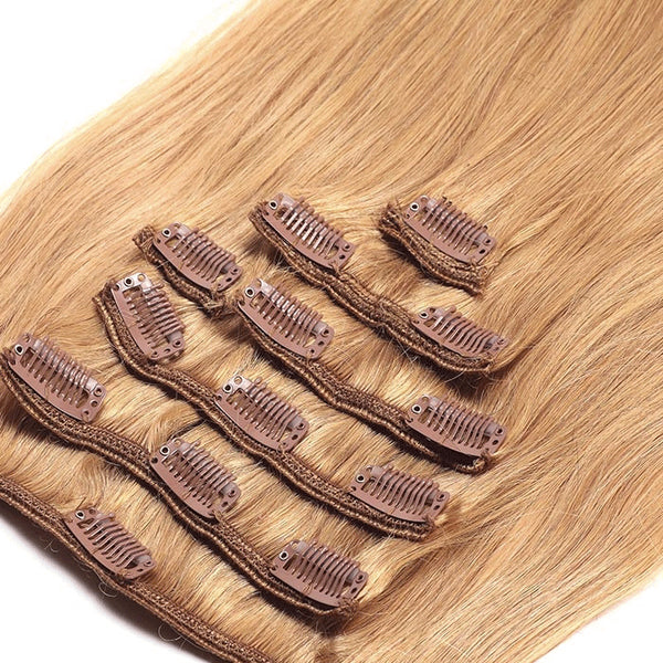 Suprema 100% Real Human Remy Hair Clip On Extensions 7pc Set - Honey Blonde [27]