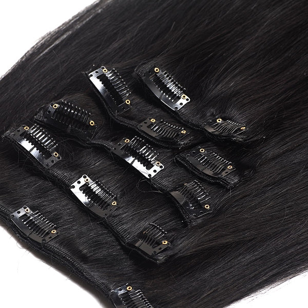 Suprema 100% Real Human Remy Hair Clip On Extensions 7pc Set - Black 1