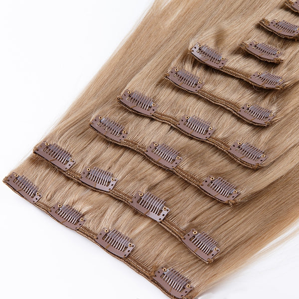 Suprema 100% Real Human Remy Hair Clip On Extensions 7pc Set - Light Chestnut Brown [12]