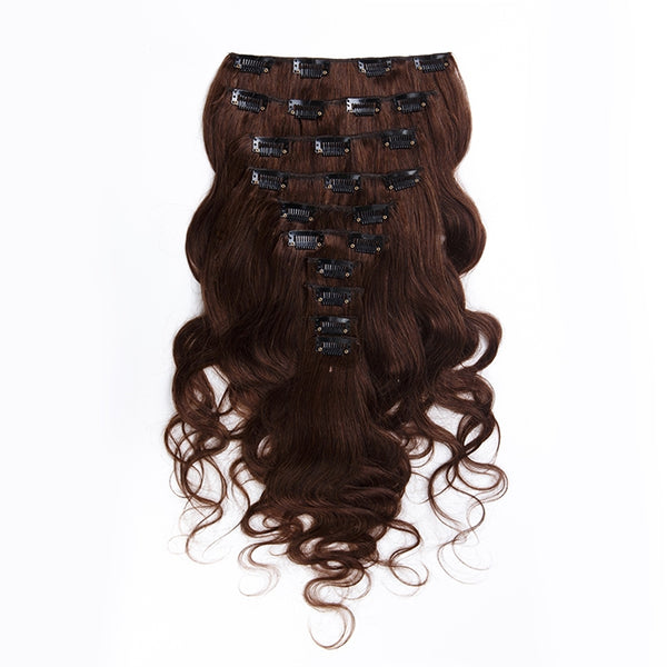 Suprema 100% Real Human Remy Hair Clip On Extensions 7pc Wavy Set - Brown [2]