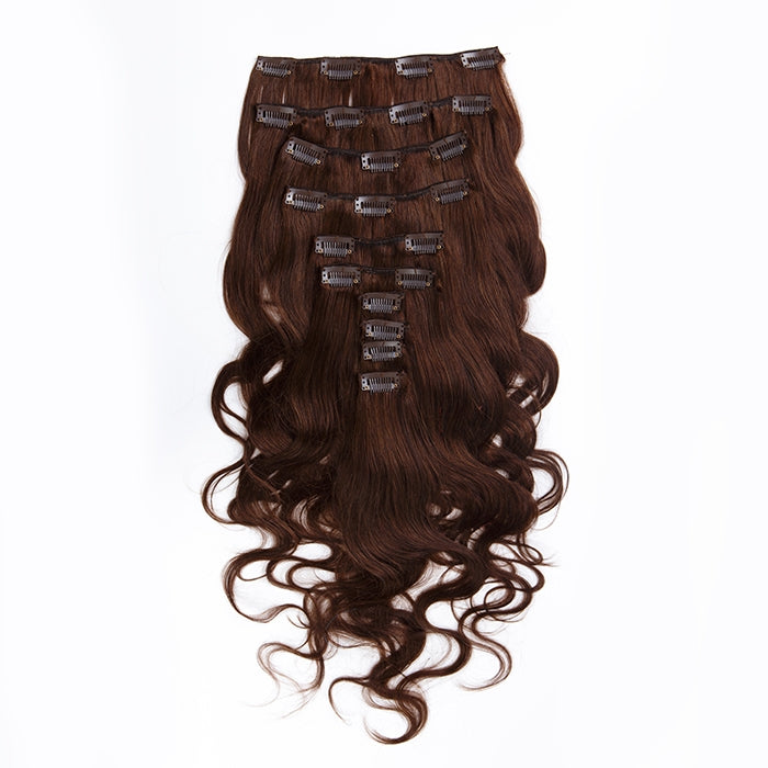 Suprema 100% Real Human Remy Hair Clip On Extensions 7pc Wavy Set - Chocolate [4]