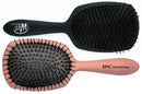 Boar bristle hair brush pair, rose-gold and black paddles with pin bristles
