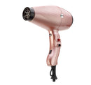Rose gold hair dryer with black nozzle and handle controls