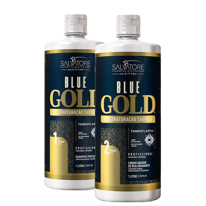 Salvatore Hair Pro Blue Gold Keratin Straightening Treatment Set - Formaldehyde Free (Step 1 + 2)