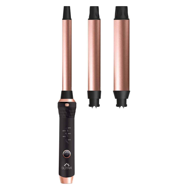 Sutra Beauty Tourmaline Interchangeable Clipless Curling Iron Set with Base (3 Barrel Sizes)