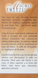 Micro Tweeze hair removal system box back panel with no-strip formula instructions