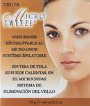 Micro Tweeze hair removal system box with model face and multilingual product text