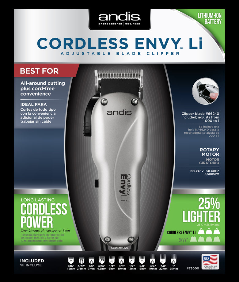 Andis Silver Cordless Envy Li Adjustable Blade Clipper (73000)