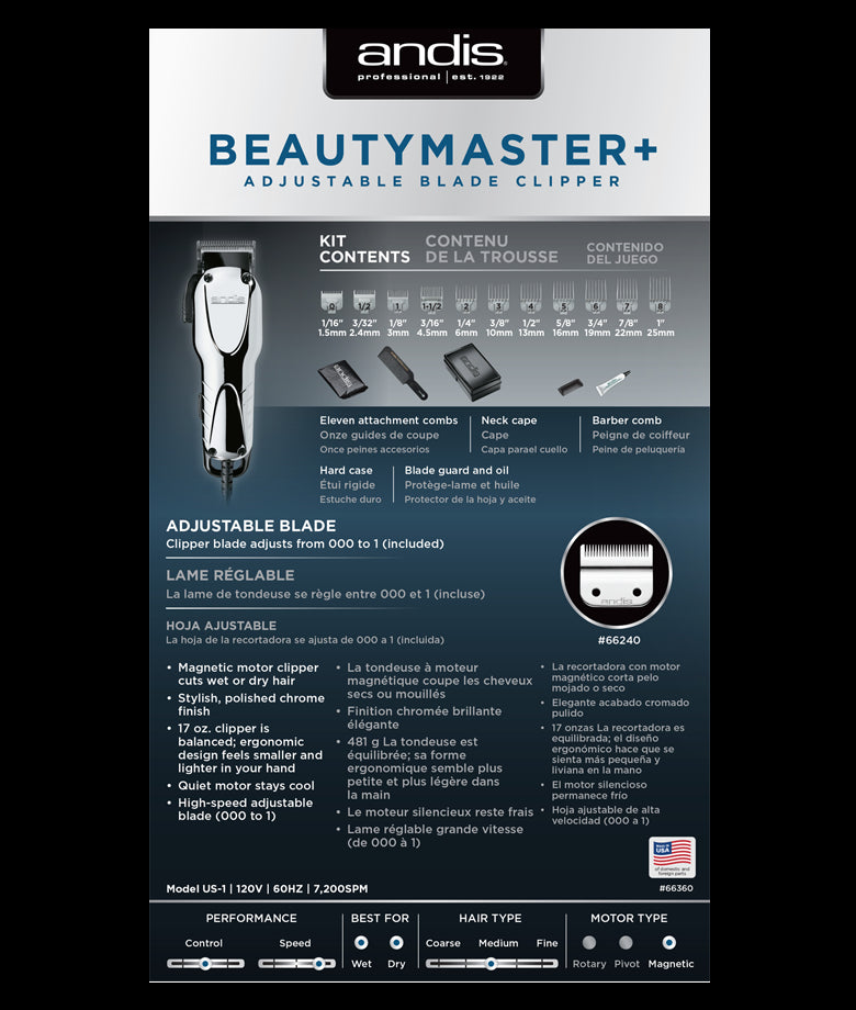 Andis Beauty Master+ Adjustable Blade Clipper - Chrome (66360)