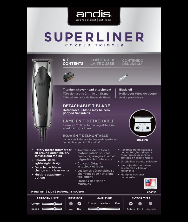 Andis Superline T-Blade Trimmer w/ Bonus Shaver Head (04890)