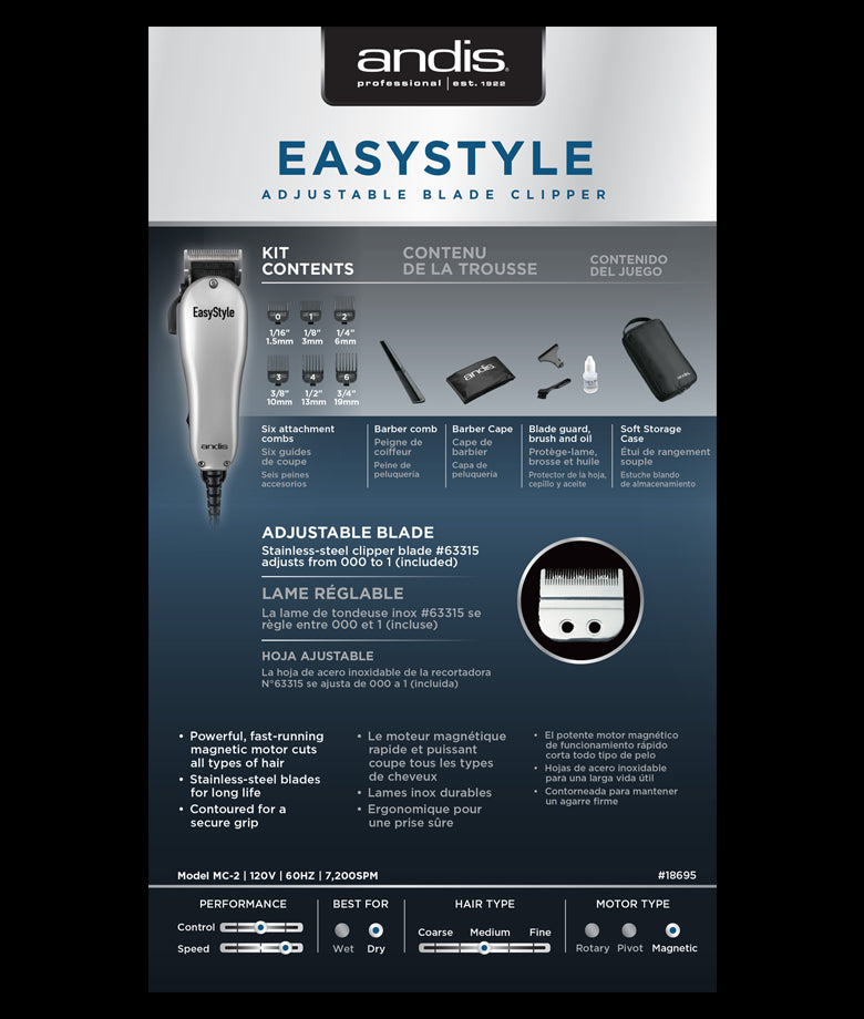 Andis EasyStyle Silver Adjustable Blade Clipper - 13 pc Kit (18695)