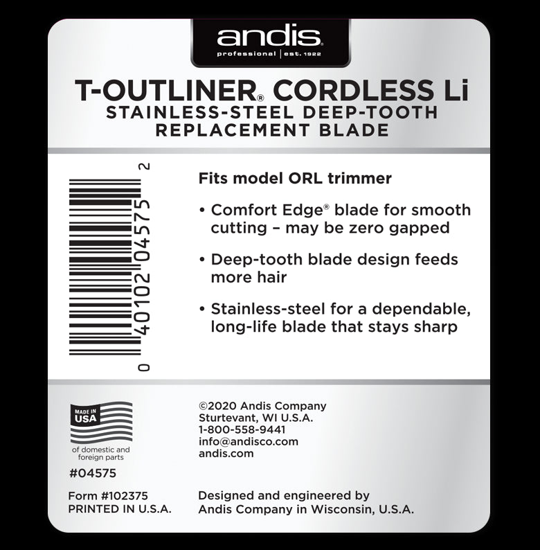 Andis Cordless T-Outliner Li Stainless Steel Deep Tooth GTX Blade (04575)