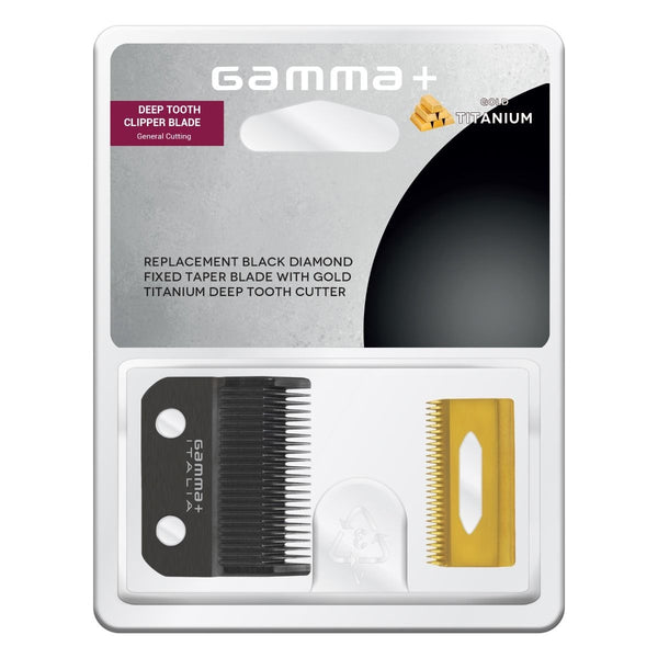 Gamma+ Clipper Blade w/ DLC Fixed Taper Blade & Deep Tooth Gold Titanium Cutter