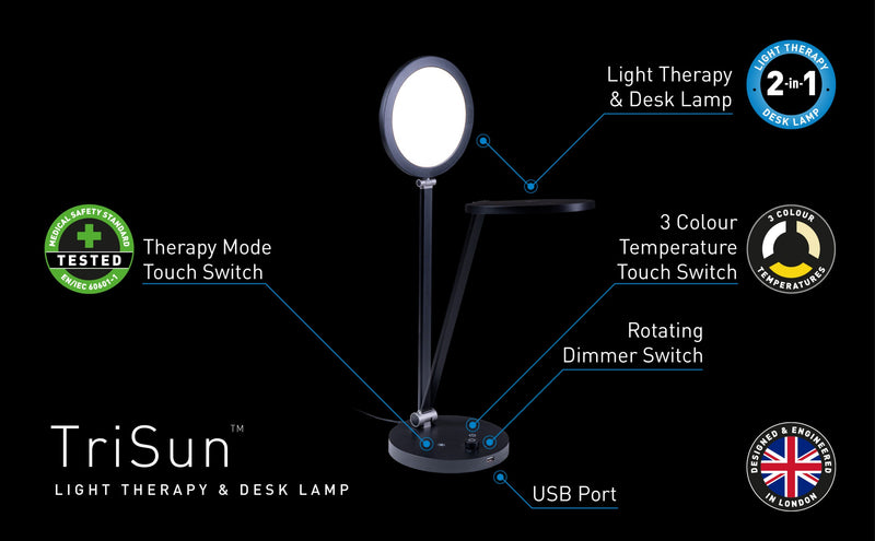 Daylight TriSun S.A.D. Therapy Desk Lamp w/ 3 Color Temperature Options (U36401)